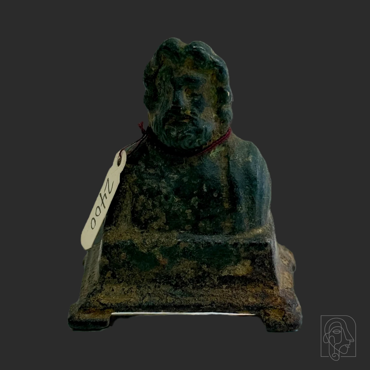 Bearded Draped Terminal Bust on Stepped Four-Footed Pedestal