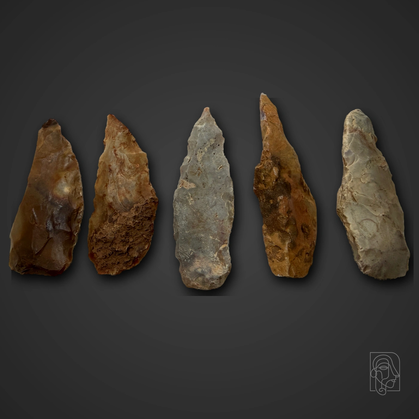 Group of Five Worked Chert Implements