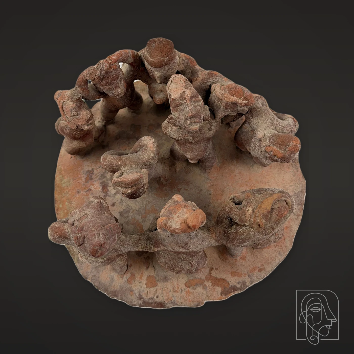 Circular Terracotta Tableau with Ten Figures