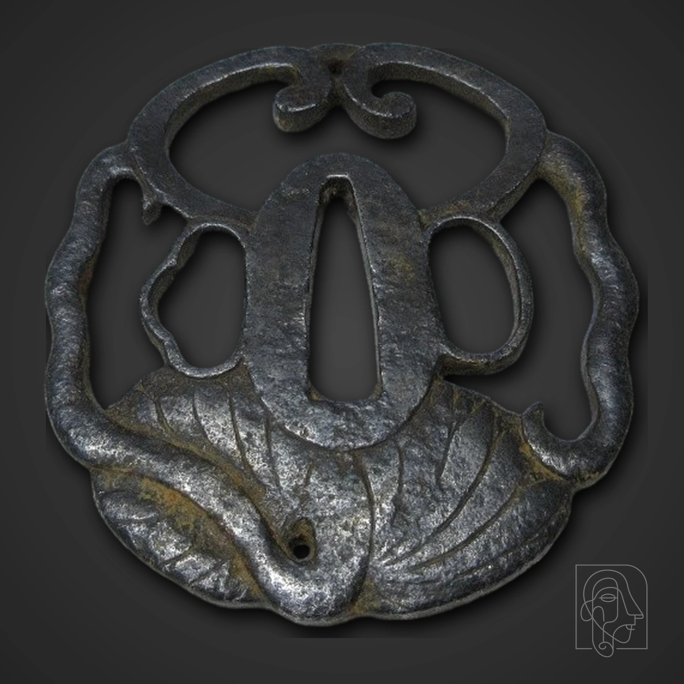 Iron Sukashi Tsuba with Openwork Vine Motif