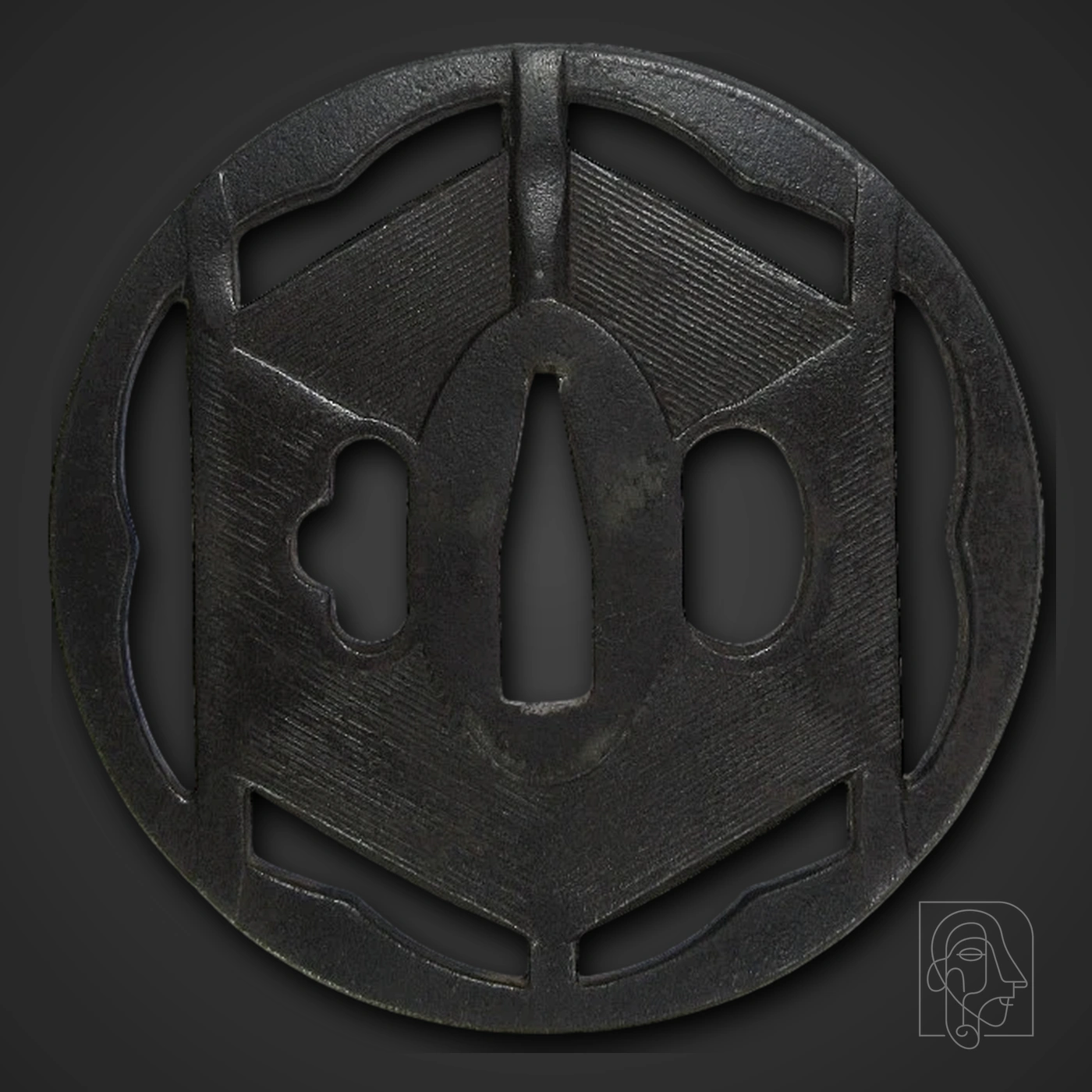 Large Iron Ji-Sukashi Tsuba with Four-Part Fan-Like Design